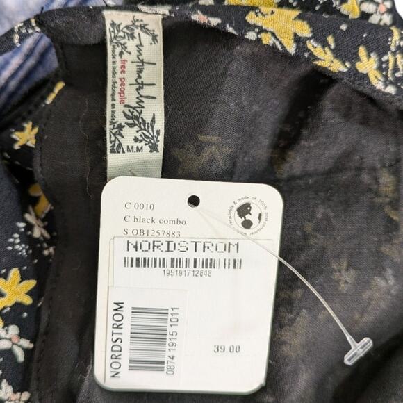 NEW Free People Dessa Bodysuit Top Medium Floral Pleated Puff Sleeve Tie Back - Picture 9 of 11